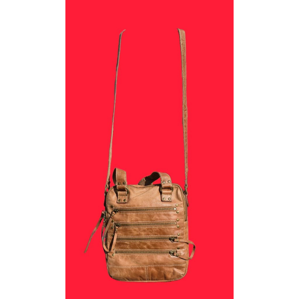 Nine West Vintage American Collection 100% Leather Crossbody Organizer Tan VGUC